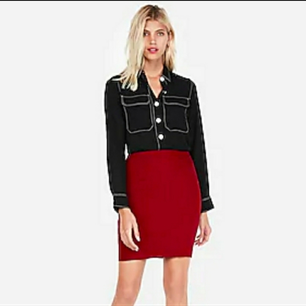 Express Cranberry High Waisted Pencil Skirt
